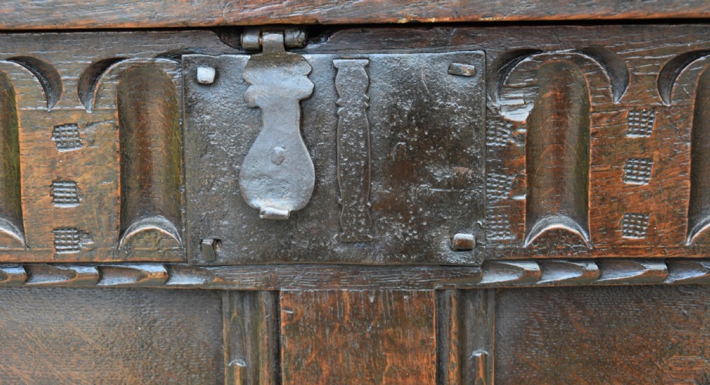 Superb 17th Century Oak Panelled Coffer C.1690. View IV