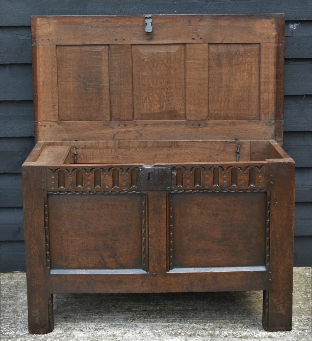 Superb 17th Century Oak Panelled Coffer C.1690. View VII