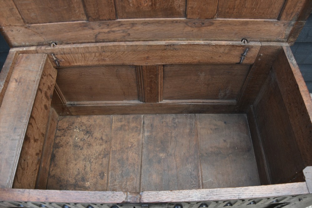 Superb 17th Century Oak Panelled Coffer C.1690. View VIII