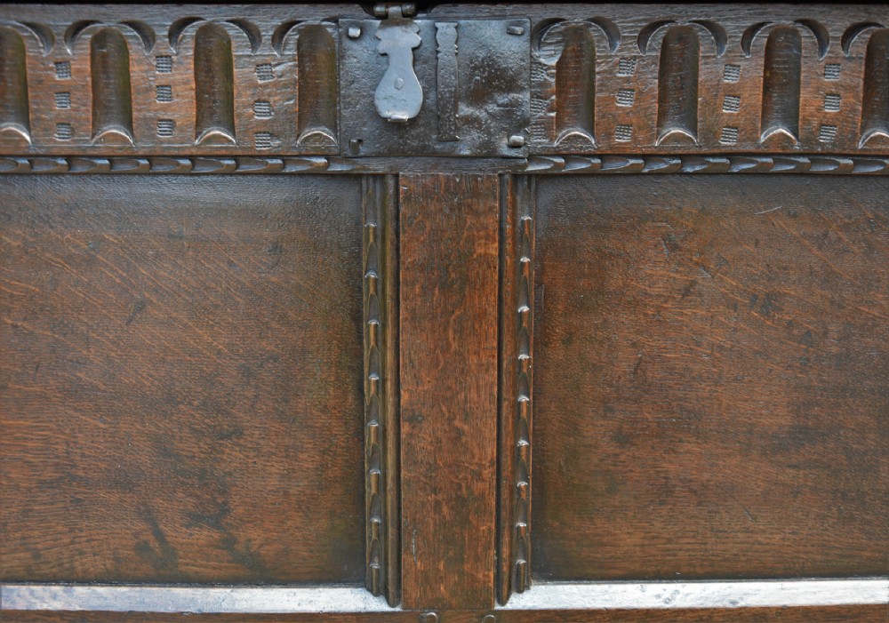 Superb 17th Century Oak Panelled Coffer C.1690. View XIV