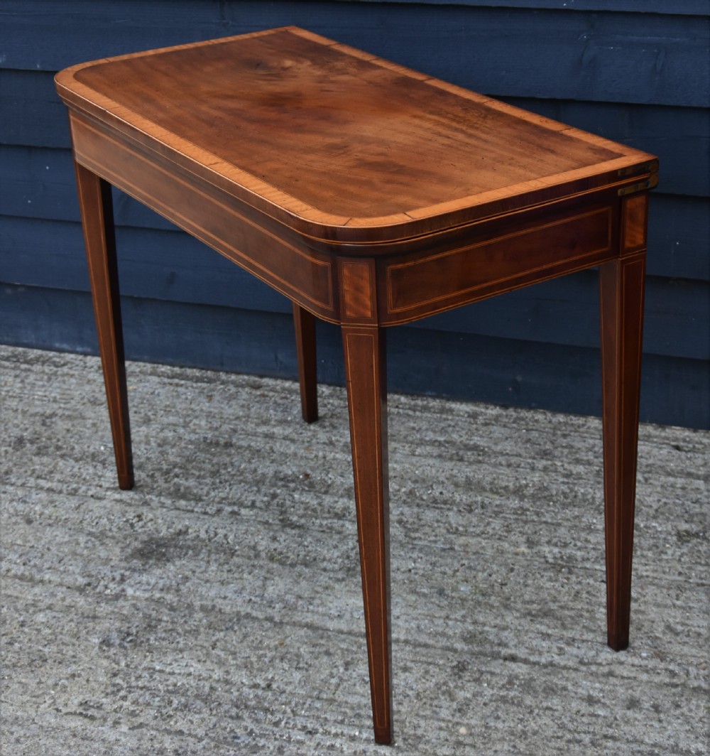 Georgian Mahogany Card Table, D-end With Satinwood Banding C.1800. Fine Quality.
