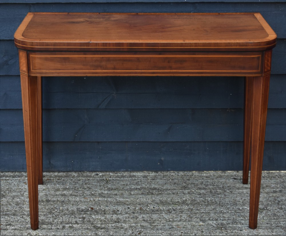 Georgian Mahogany Card Table, D-end With Satinwood Banding C.1800. Fine Quality. View II