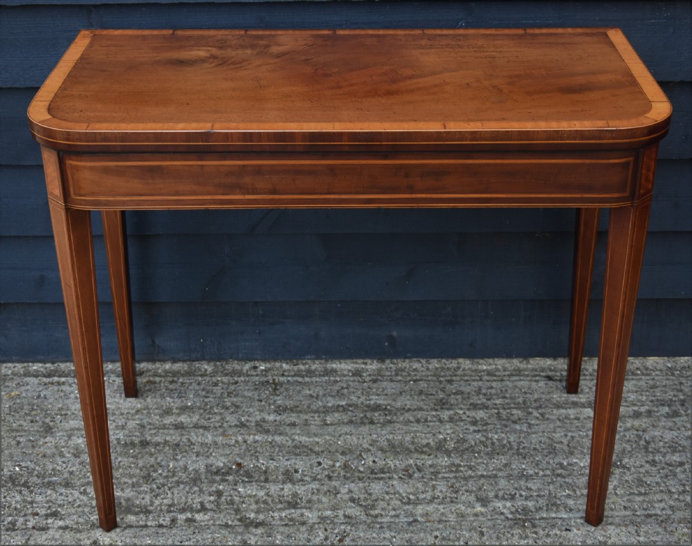 Georgian Mahogany Card Table, D-end With Satinwood Banding C.1800. Fine Quality. View III