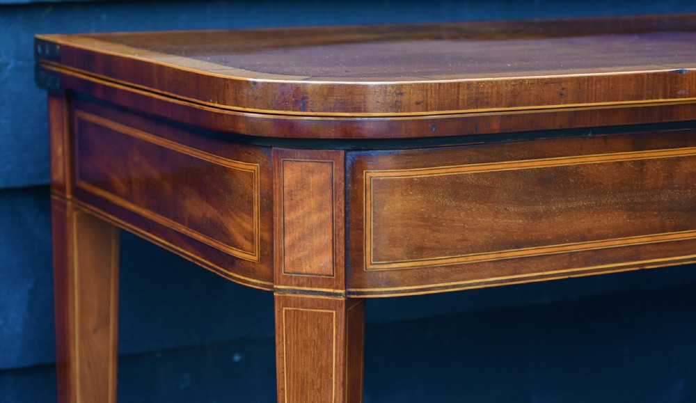 Georgian Mahogany Card Table, D-end With Satinwood Banding C.1800. Fine Quality. View IV