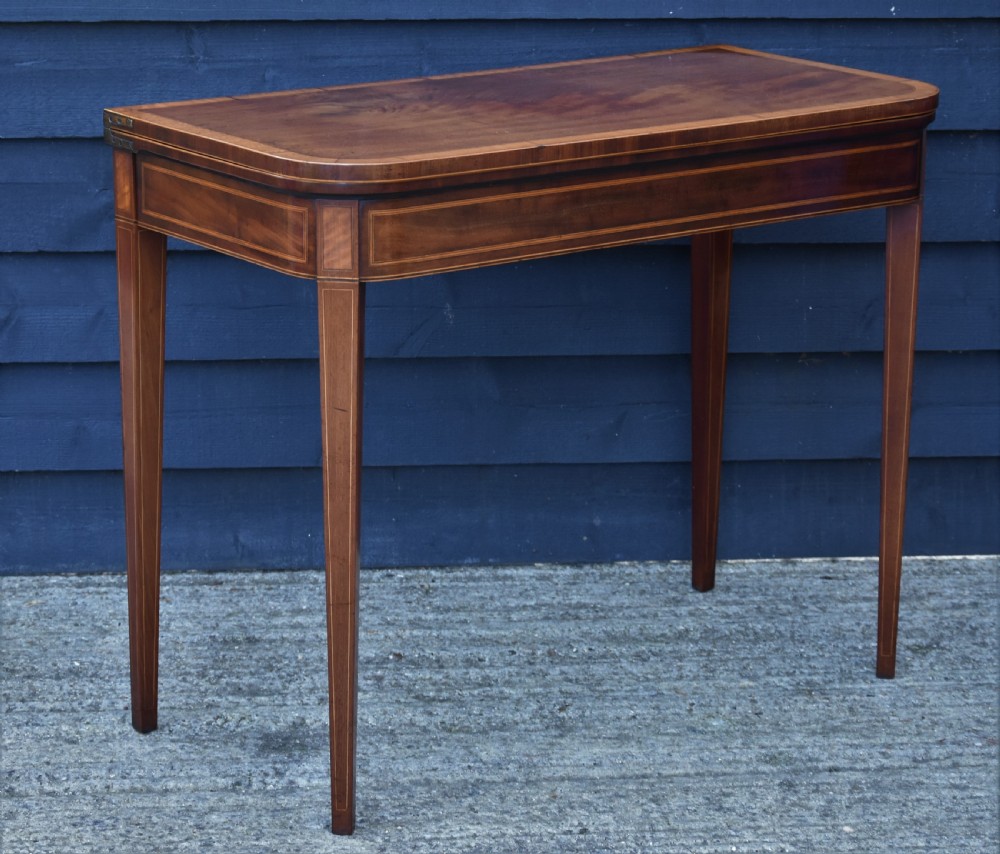 Georgian Mahogany Card Table, D-end With Satinwood Banding C.1800. Fine Quality. View VI