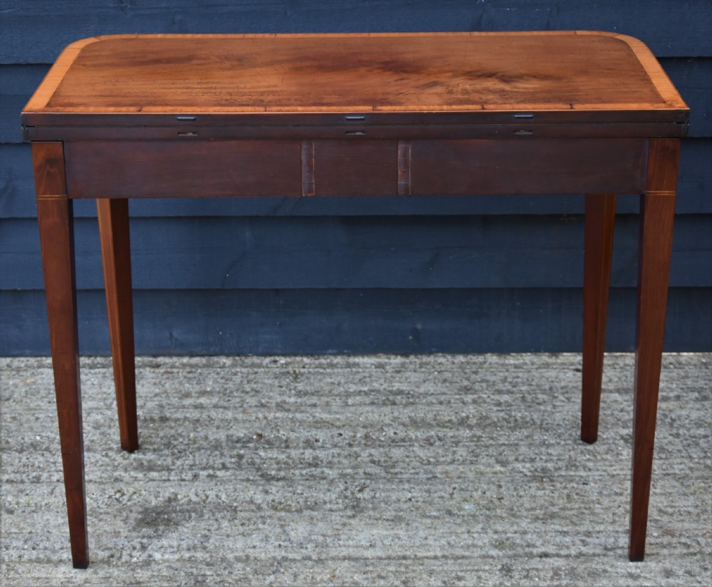Georgian Mahogany Card Table, D-end With Satinwood Banding C.1800. Fine Quality. View VII