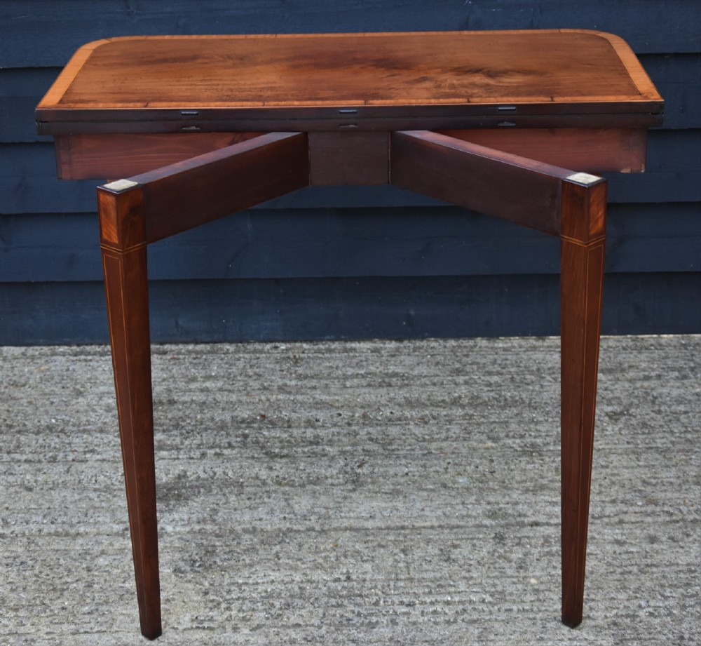 Georgian Mahogany Card Table, D-end With Satinwood Banding C.1800. Fine Quality. View VIII