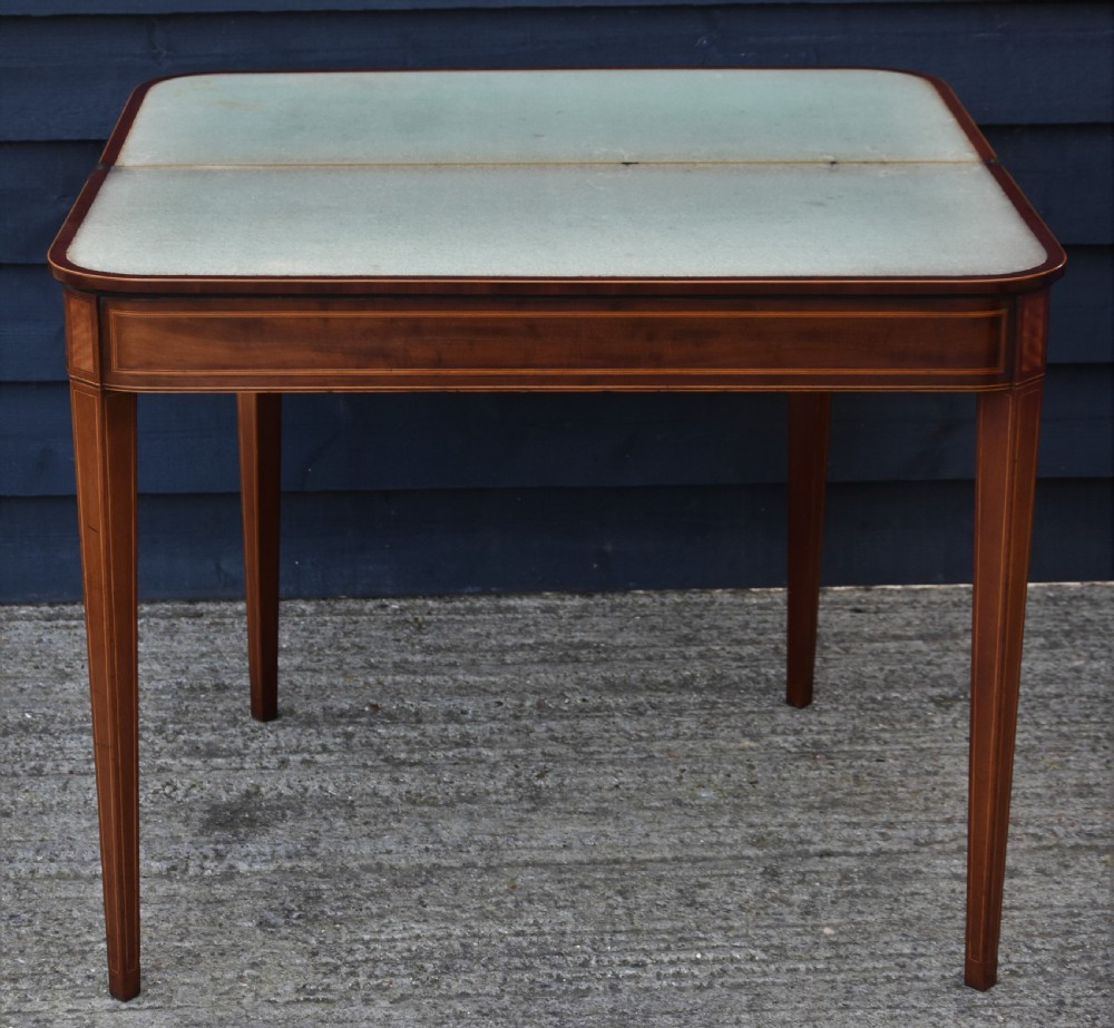 Georgian Mahogany Card Table, D-end With Satinwood Banding C.1800. Fine Quality. View IX