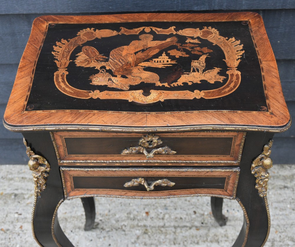 Beautiful 19th Century French Side Table, Ebonised & Marquetry Inlaid. View II