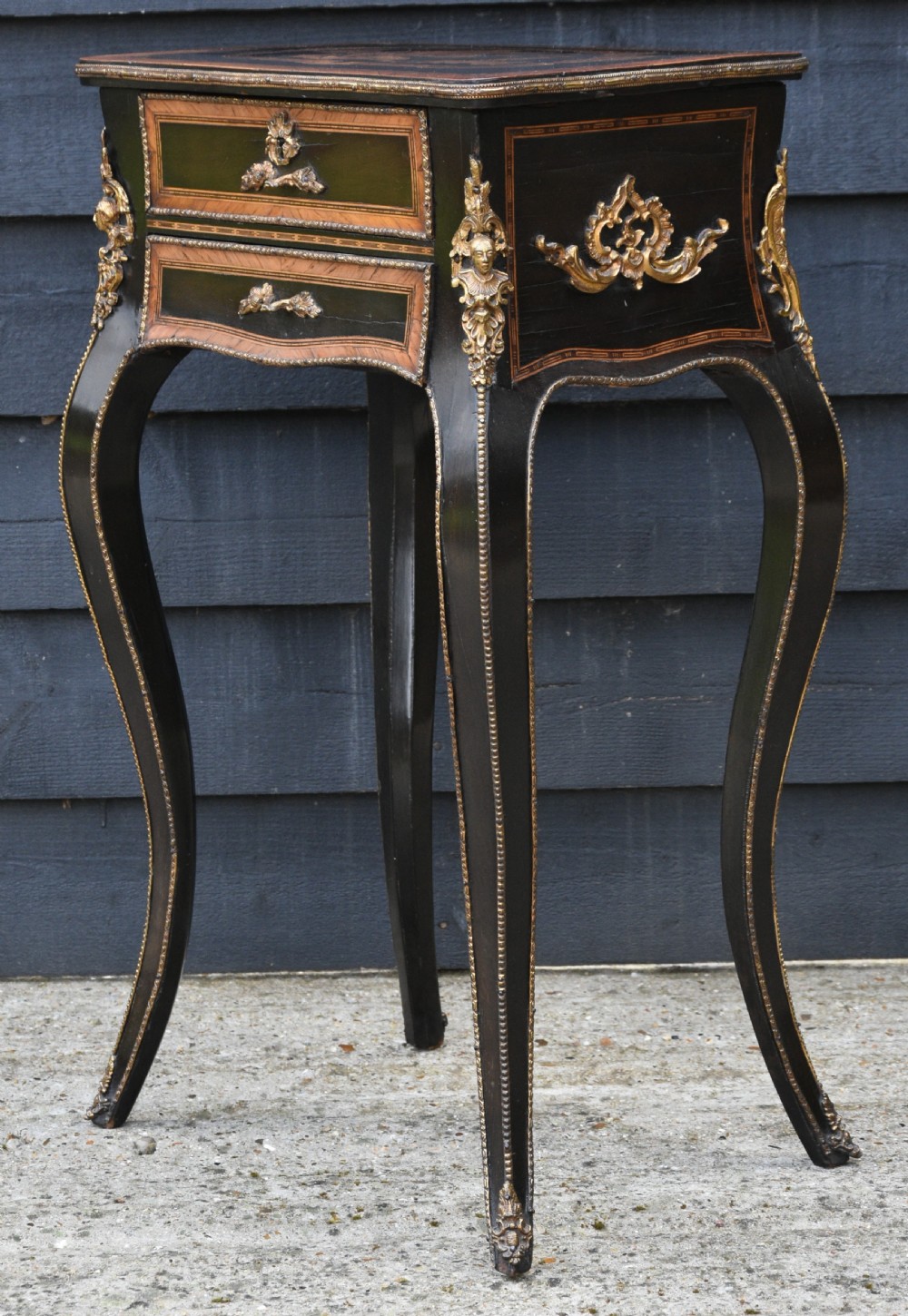 Beautiful 19th Century French Side Table, Ebonised & Marquetry Inlaid. View IV