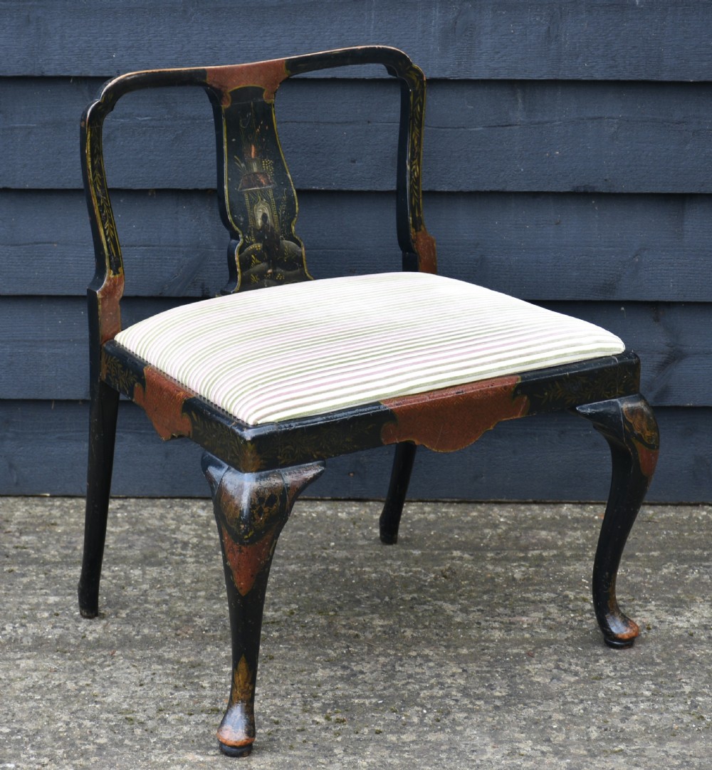 Unusual Victorian Ebonised & Painted Cellist Chair.