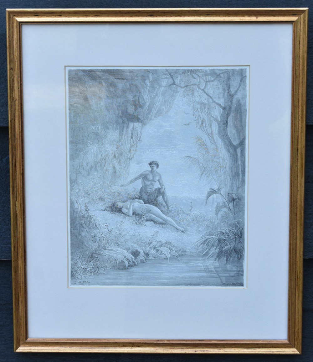 19th Century Engraving, Print, Adam & Eve By Gustave Doré, Engraved By Adolphe Pannemaker.