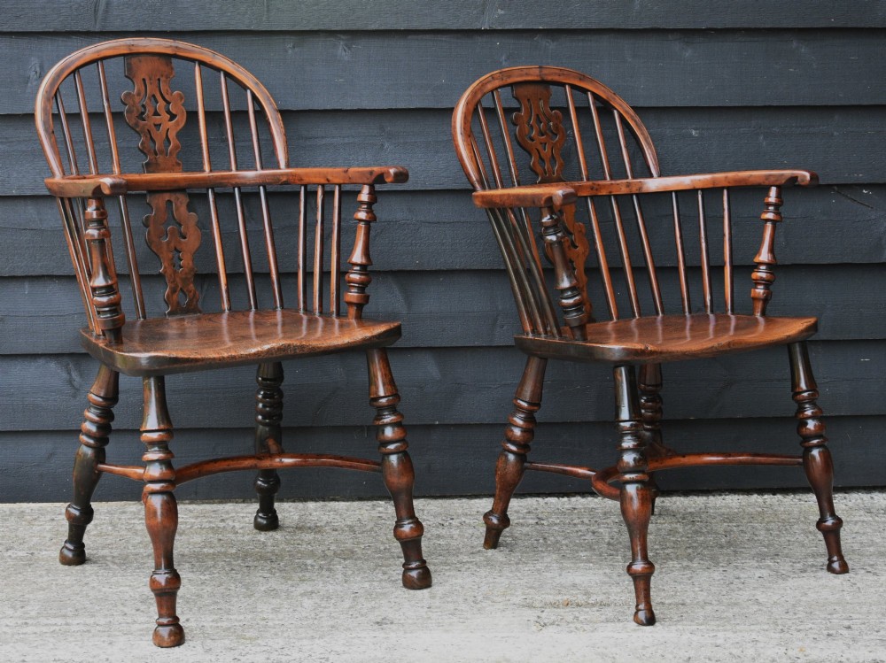 Superb Matched Pair Of Georgian Yew & Elm Windsor Armchairs, 18th Century.