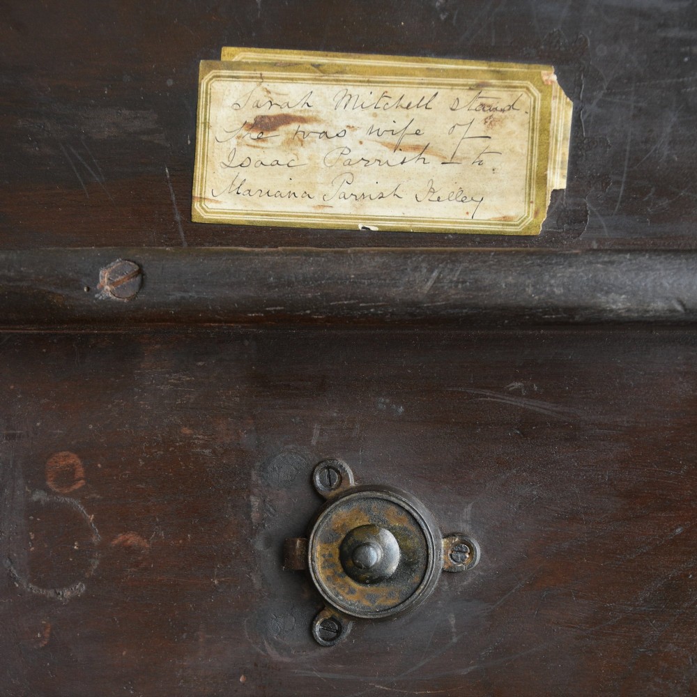 A 19th-century fruitwood tilt-top wine table with a rectangular rounded top, a turned column pedestal, and a tripod base. View III