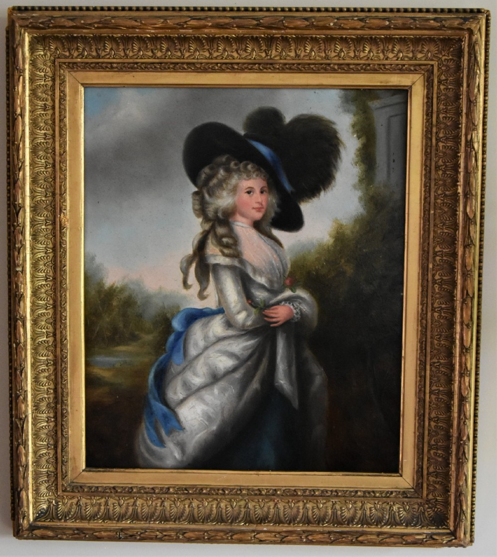 Beautiful Edwardian Portrait of a Young Lady, Oil on Board, After Gainsborough.