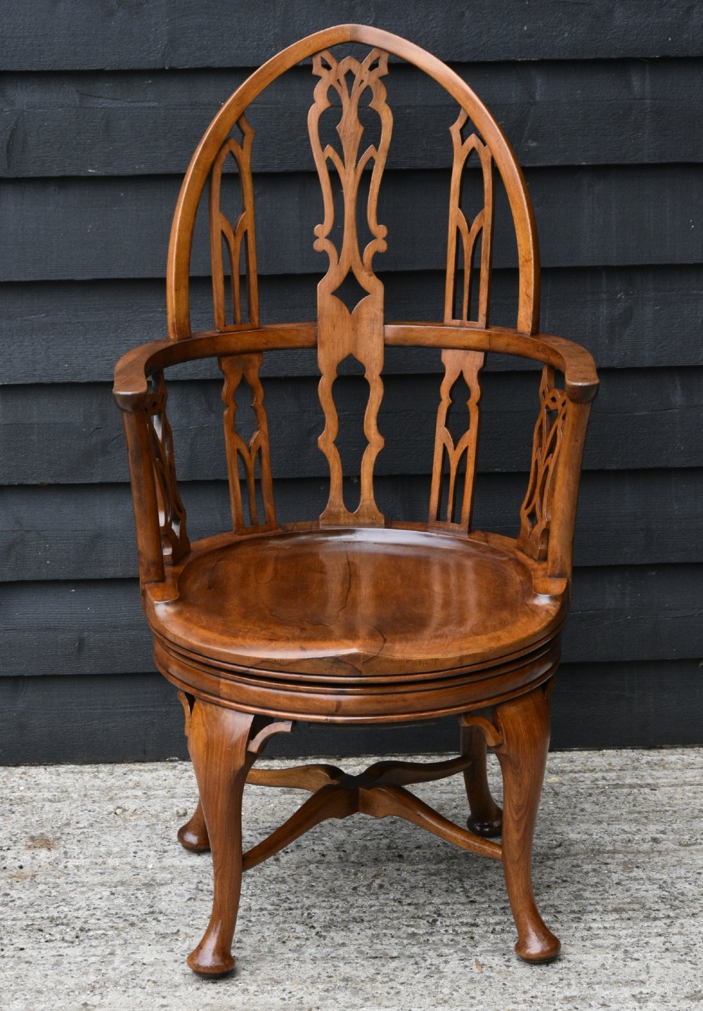 Unusual 19th Century Gothic Walnut Revolving Desk Chair C.1890, Victorian.