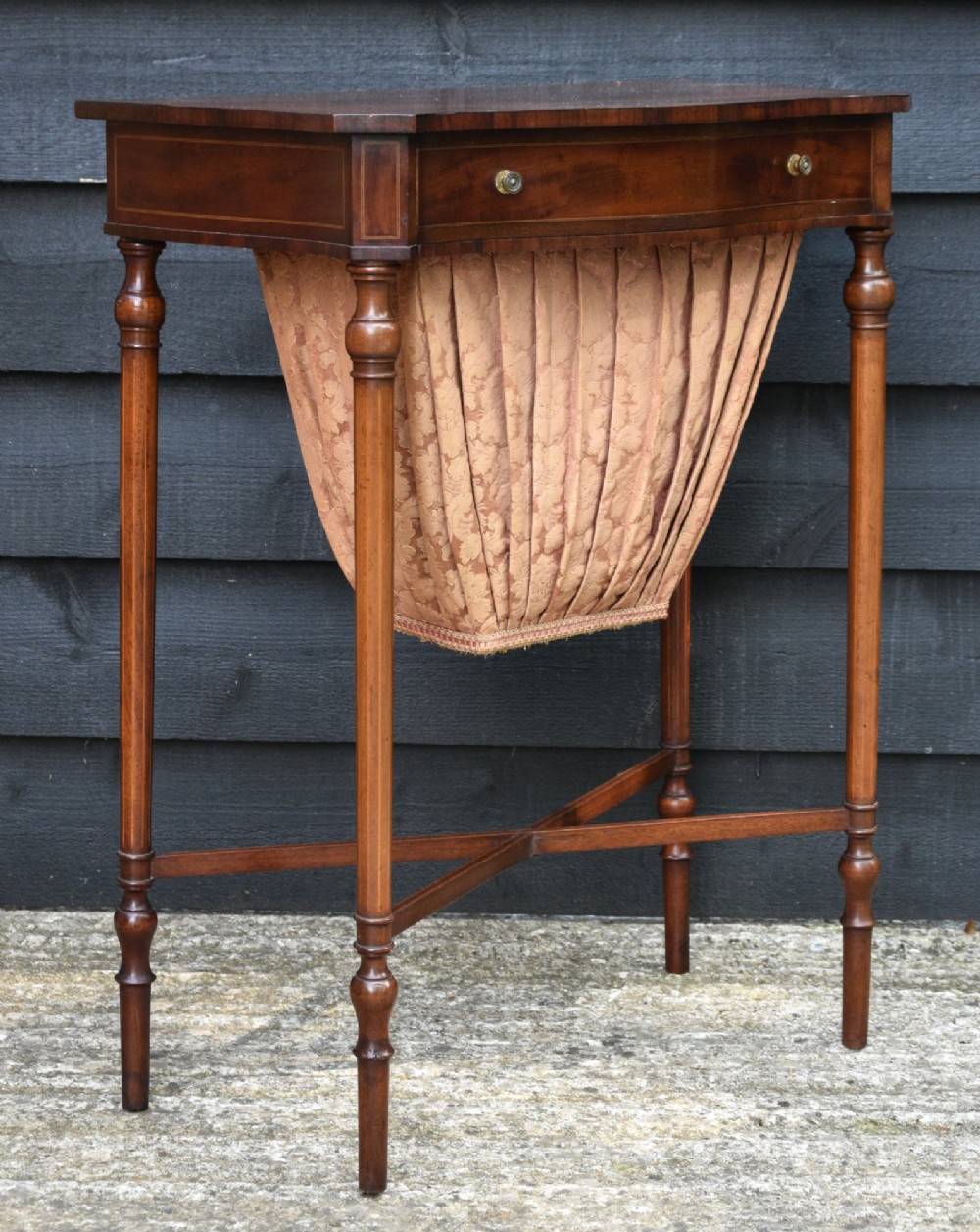 Fine Quality Edwardian Inlaid Mahogany Serpentine Sewing/ Needlework Table C.1910, Small Proportions.
