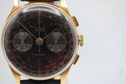 VINTAGE TITUS 18K GOLD CHRONOGRAPH 1950S CLASSIC WATCH - ADDITIONAL PHOTO 7