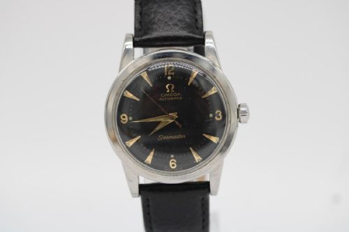 omega seamaster wrist watch ref 25776 honeycomb black dial cal 351 bumper automatic 1950 - CATEGORY: ANTIQUE WATCHES - DATED 1950