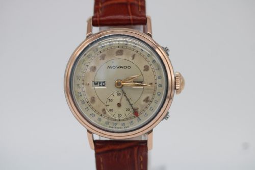 movado triple date calendar 14789 1950s rose gold steel watch manual wind serviced april 2026 - CATEGORY: ANTIQUE WATCHES - DATED 1950