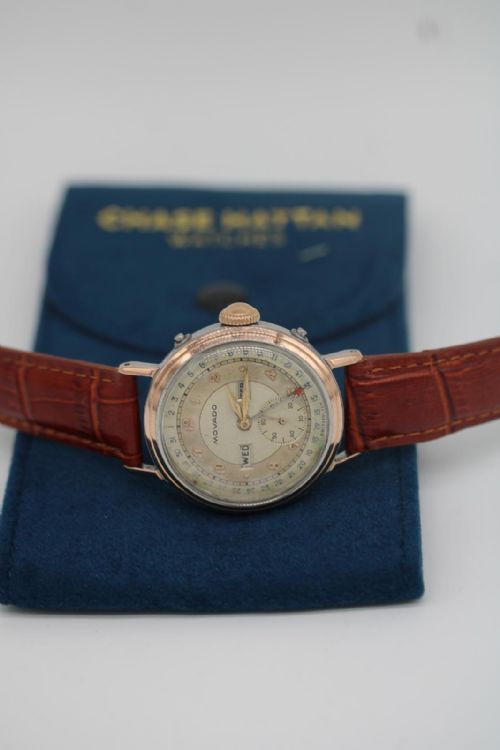 MOVADO TRIPLE DATE CALENDAR 14789 1950S ROSE GOLD STEEL WATCH MANUAL WIND SERVICED APRIL 2026 - ADDITIONAL PHOTO 3