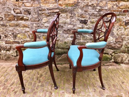 A PAIR OF SHERATON REVIVAL ELBOW CHAIRS - ADDITIONAL PHOTO 5