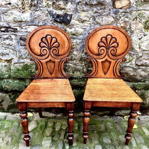 a pair of early victorian oak hall chairs - CATEGORY: ANTIQUE CHAIRS - DATED VICTORIAN