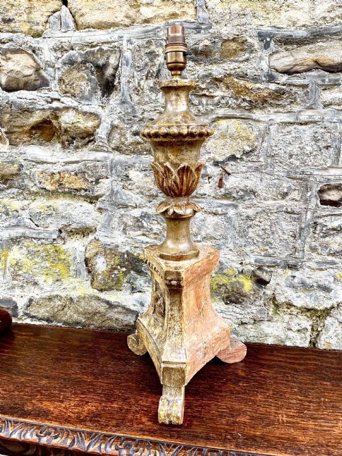 AN 18TH CENTURY ITALIAN PAINTED ALTAR CANDLESTICK TABLE LAMP - ADDITIONAL PHOTO 1