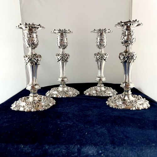 a set of four old sheffield plate candlesticks - CATEGORY: ANTIQUE LIGHTING - DATED REGENCY
