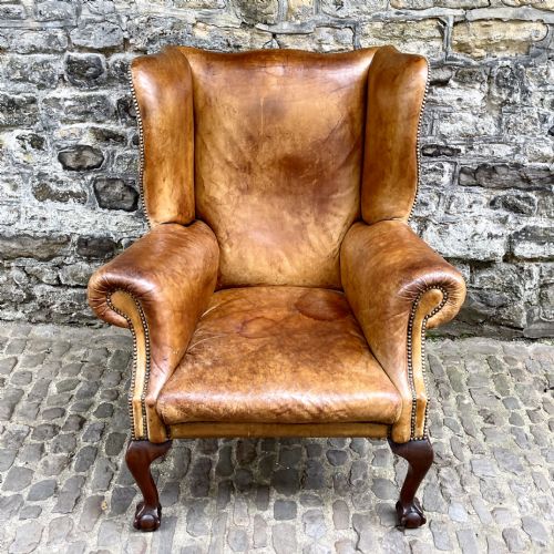 a late victorian leather wing armchair - CATEGORY: ANTIQUE CHAIRS - DATED 1880