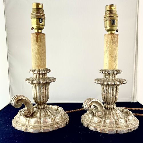 a pair of early 20th century italian silvered wood bedside lamps - CATEGORY: ANTIQUE LIGHTING - DATED 1920