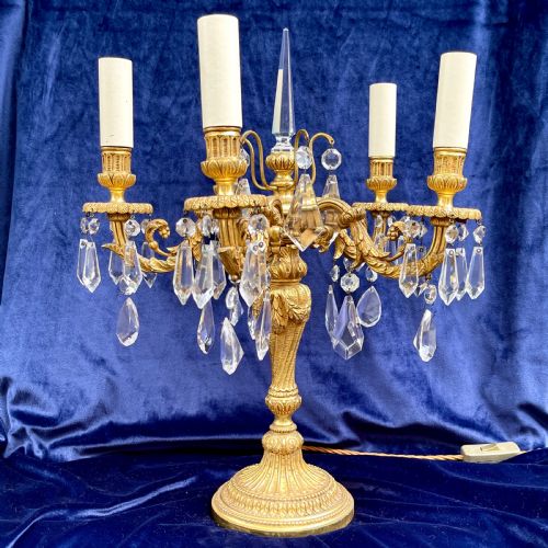 an early 20th century gilt brass candelabrum table lamp - CATEGORY: ANTIQUE LIGHTING - DATED 1900