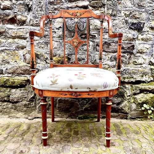 GEORGE III PAINTED SATINWOOD ELBOW CHAIR - ADDITIONAL PHOTO 13