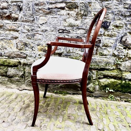 A LATE 19TH CENTURY HEPPLEWHITE STYLE ELBOW CHAIR - ADDITIONAL PHOTO 7