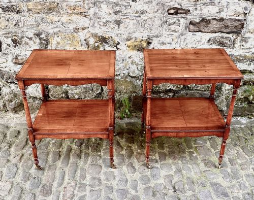 a pair of edwardian yew wood two tier side tables - CATEGORY: ANTIQUE CABINETS - DATED EDWARDIAN