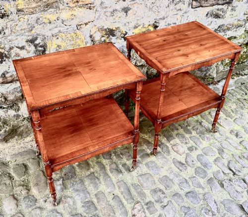 A PAIR OF EDWARDIAN YEW WOOD TWO TIER SIDE TABLES - ADDITIONAL PHOTO 1
