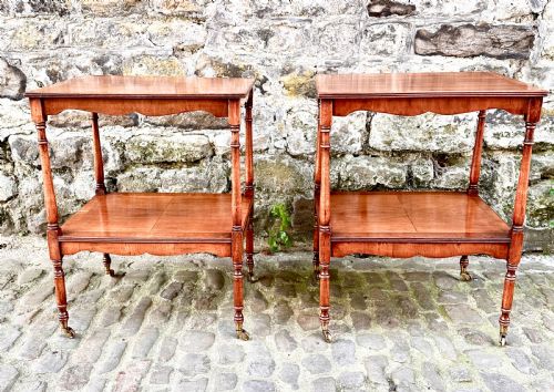 A PAIR OF EDWARDIAN YEW WOOD TWO TIER SIDE TABLES - ADDITIONAL PHOTO 8