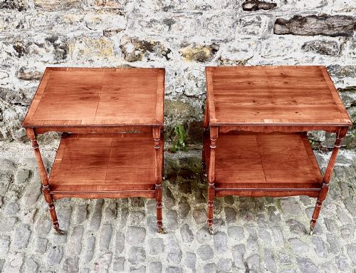 A PAIR OF EDWARDIAN YEW WOOD TWO TIER SIDE TABLES - ADDITIONAL PHOTO 9