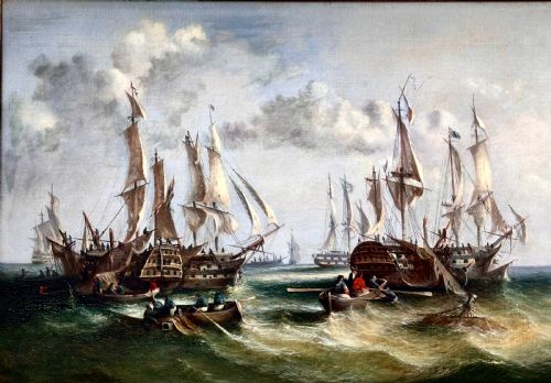 AN EARLY 19TH CENTURY MARINE PAINTING AFTER THE BATTLE - ADDITIONAL PHOTO 2