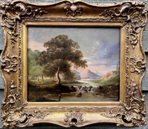 AN EARLY 19TH CENTURY ENGLISH LANDSCAPE PAINTING