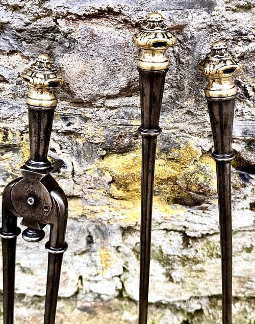 A SET OF EARLY 19TH CENTURY STEEL FIRE IRONS - ADDITIONAL PHOTO 1
