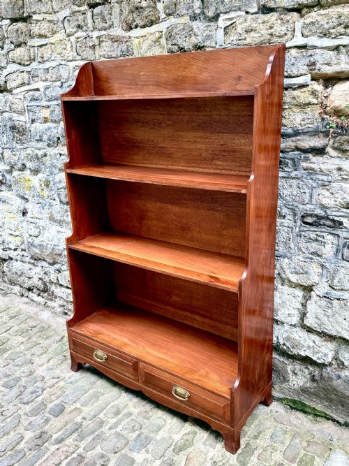 AN EARLY 20TH CENTURY YEW WOOD WATERFALL BOOKCASE - ADDITIONAL PHOTO 1