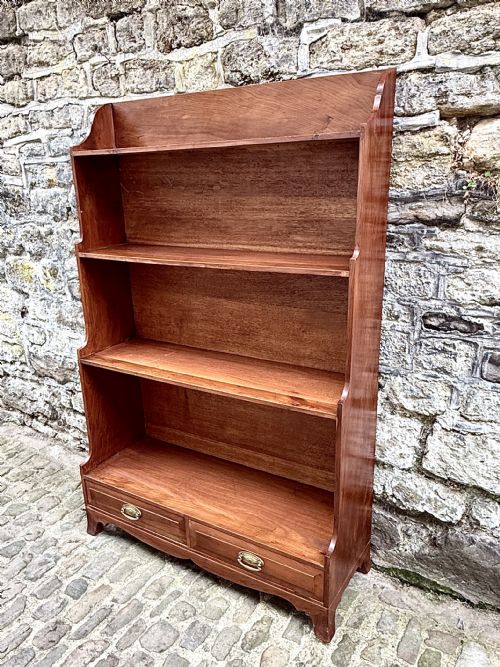 AN EARLY 20TH CENTURY YEW WOOD WATERFALL BOOKCASE - ADDITIONAL PHOTO 2