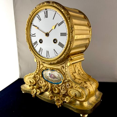 A LATE 19TH CENTURY GILT BRONZE 'DRUMHEAD' MANTEL CLOCK - ADDITIONAL PHOTO 2