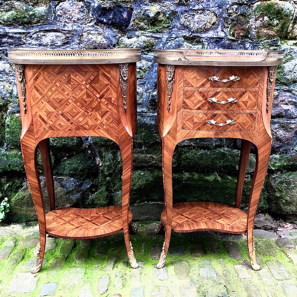 A pair of French Kingwood bedside table or lamp tables View II