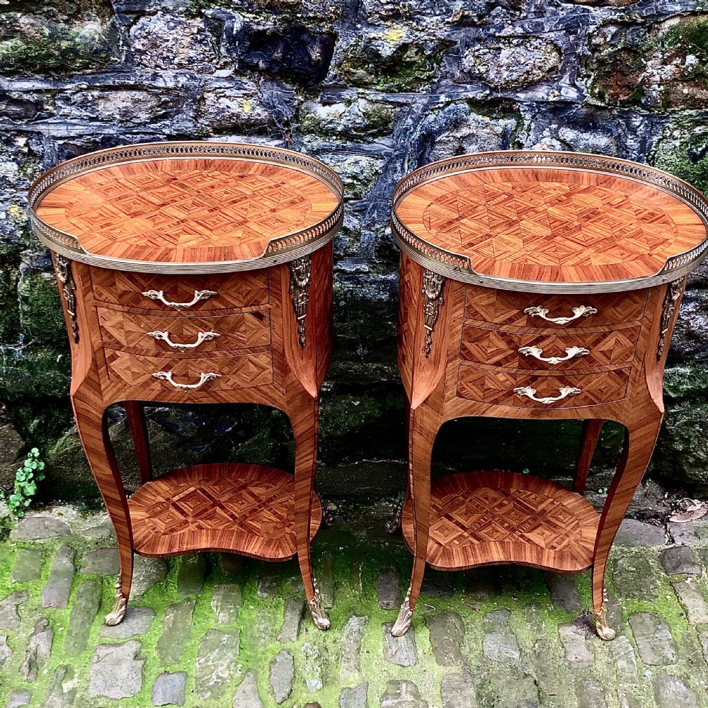 A pair of French Kingwood bedside table or lamp tables View III