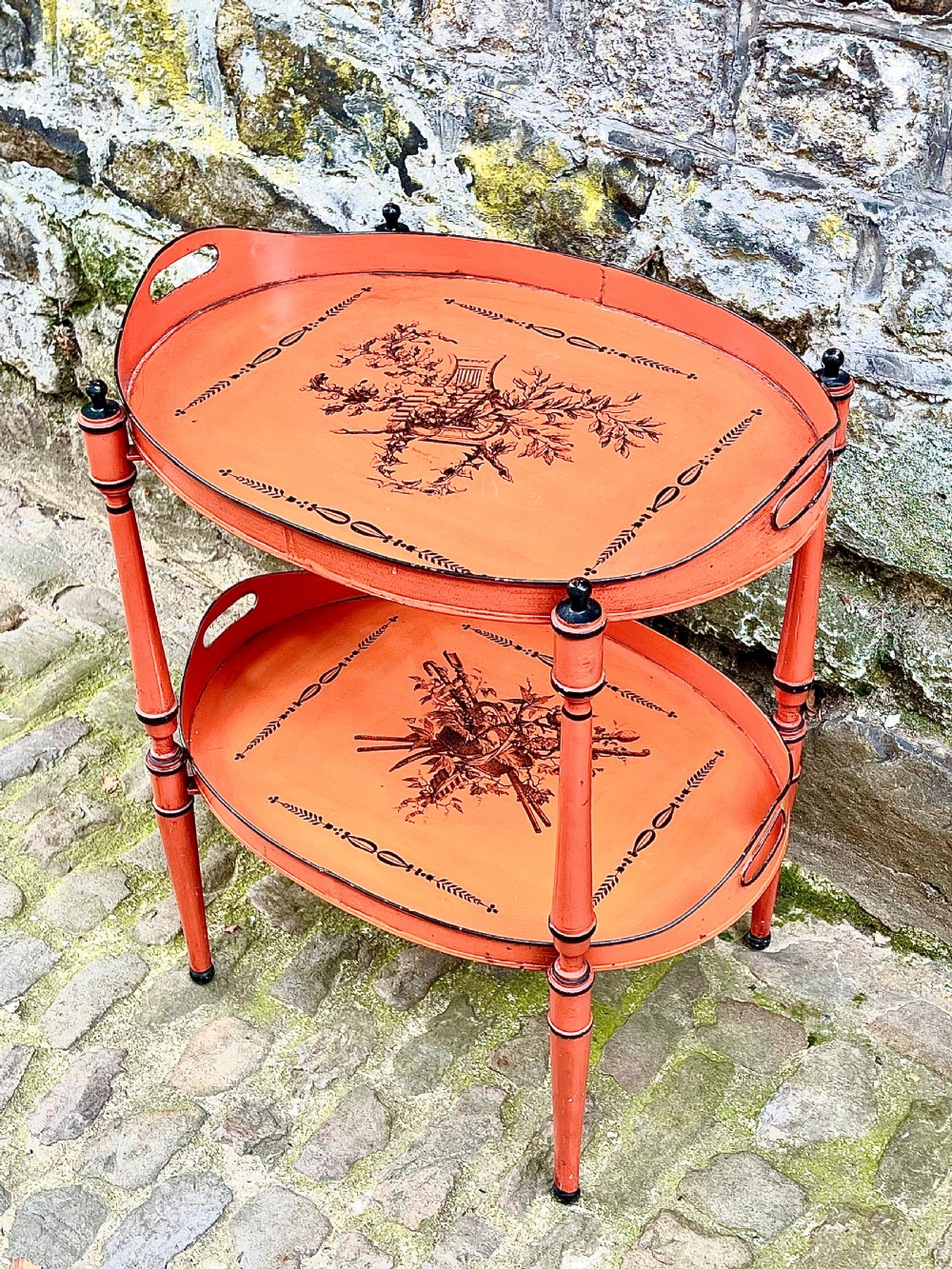 An early 20th century tole peinte two tier table View III