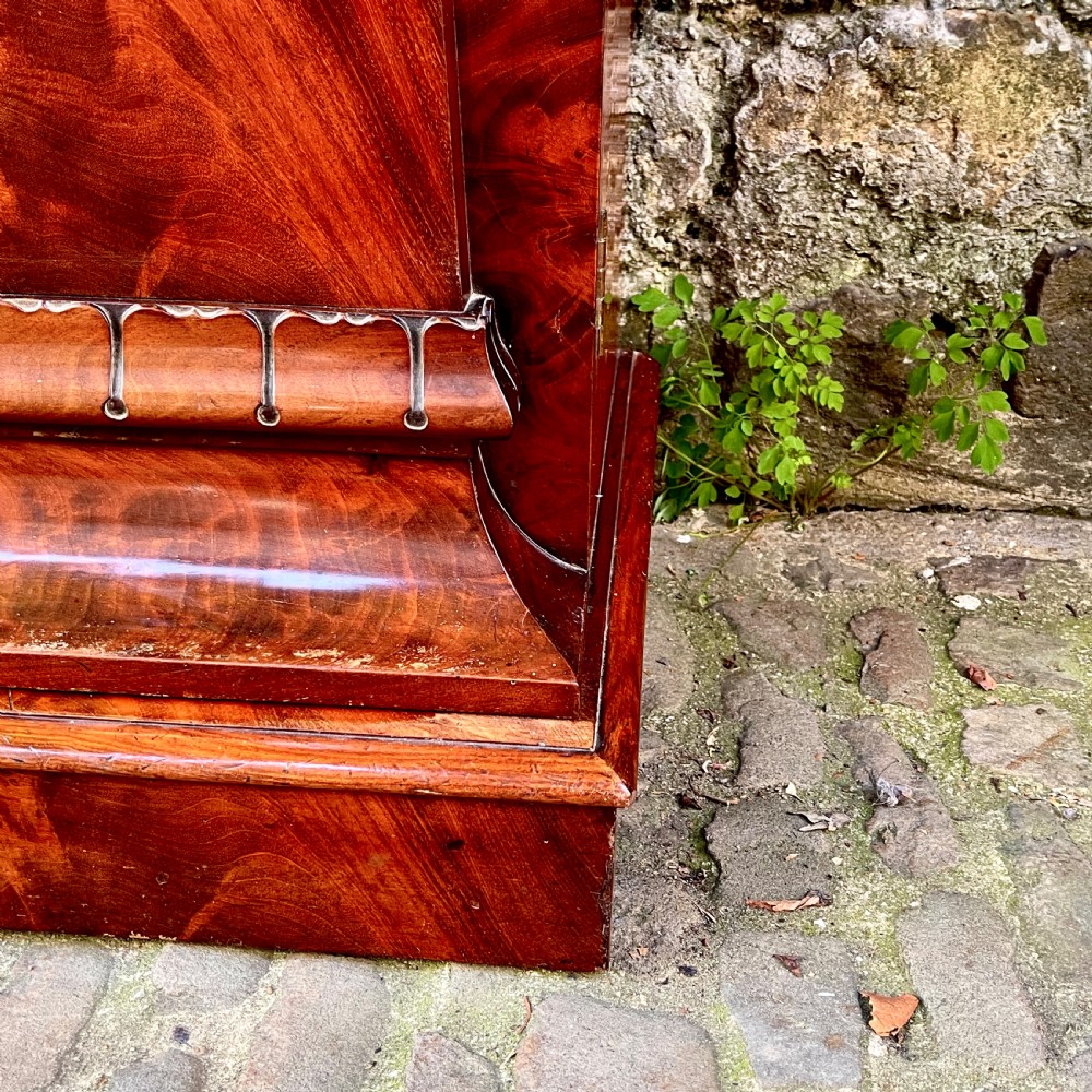 A pair of George IV flame mahogany pedestal cupboards featuring carved mouldings and plinth bases. View IX
