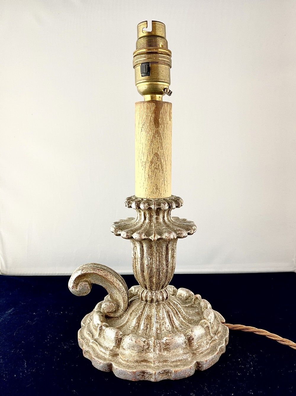 A Pair of early 20th Century Italian Silvered Wood Bedside Lamps View III