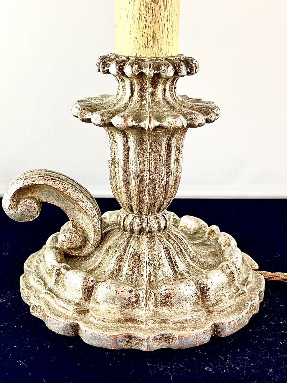 A Pair of early 20th Century Italian Silvered Wood Bedside Lamps View IV